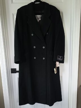 Vtg J. Percy For Marvin Richards Cashmere Wool Black Overcoat Minimalist 80s 90s
